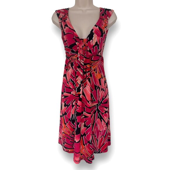 Size 12 BOLD FLORAL PRINT SLEEVELESS‎ DRESS Spring Summer Wedding Party Church - Picture 1 of 4
